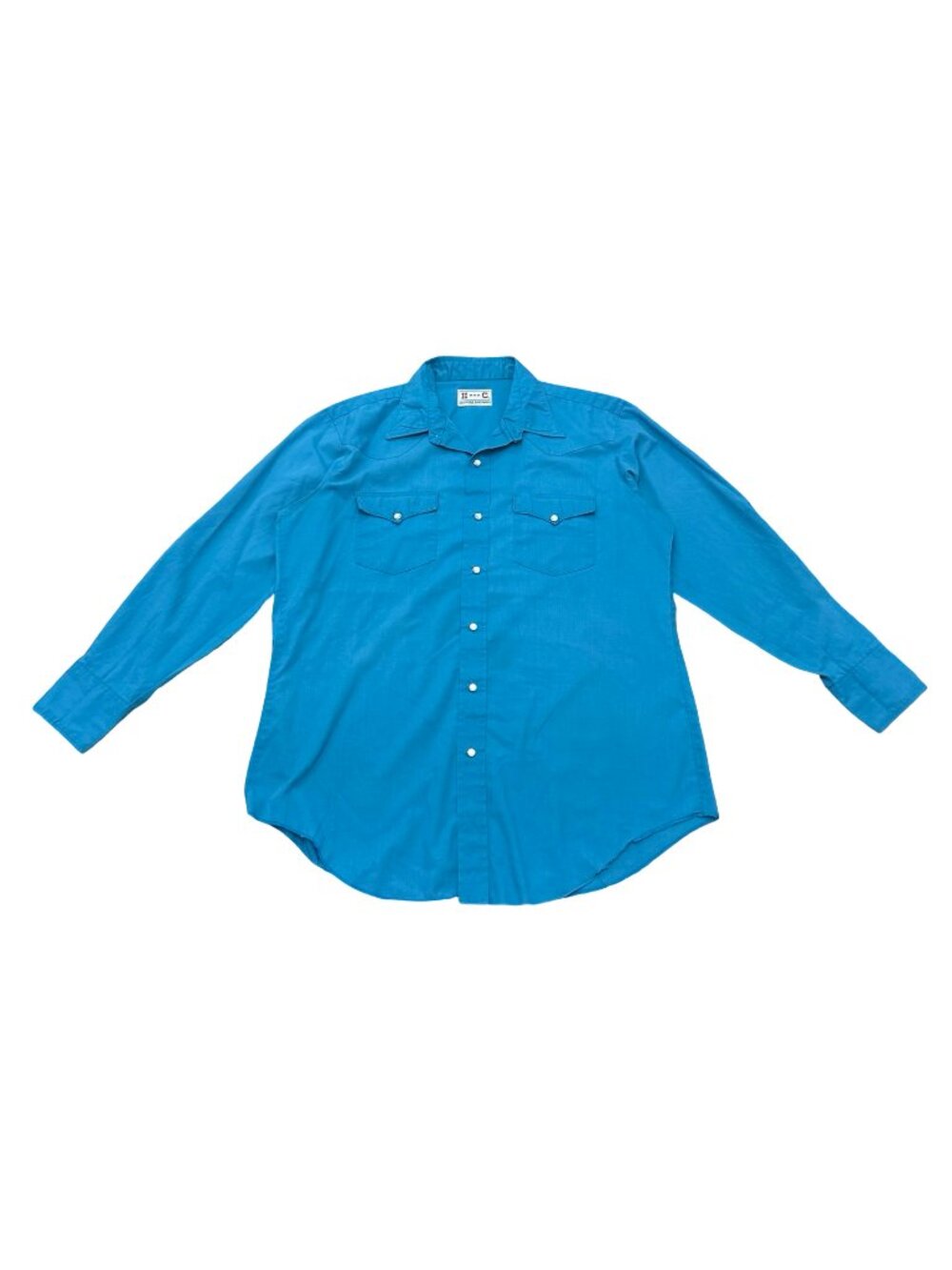 Vintage 1980s H Bar C Western Shirt Blue Pearl Snap Made in USA